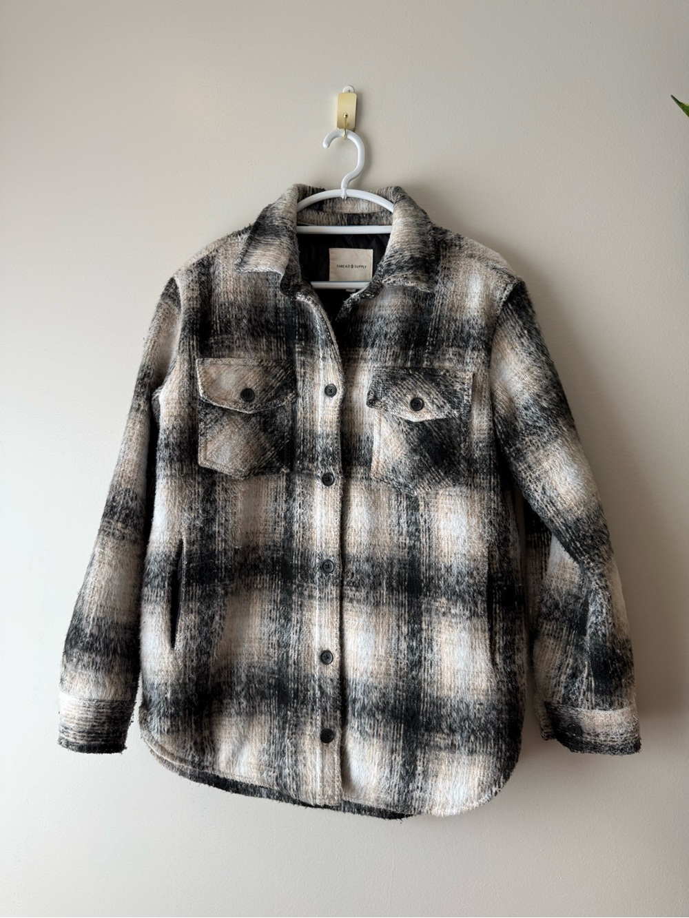 Thread & Supply Black and Cream Plaid Shacket
